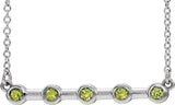 14K Gold Round Natural Peridot Bezel-Set Bar Necklace II - White Gold