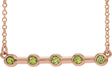 14K Gold Round Natural Peridot Bezel-Set Bar Necklace II - Rose Gold