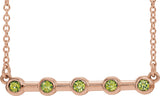 14K Gold Round Natural Peridot Bezel-Set Bar Necklace II - Rose Gold
