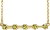 14K Gold Round Natural Peridot Bezel-Set Bar Necklace II - Yellow Gold