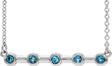 Platinum Round Natural Aquamarine Bezel-Set Bar Necklace II
