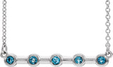 Platinum Round Natural Aquamarine Bezel-Set Bar Necklace II