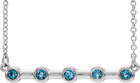 Platinum Round Natural Aquamarine Bezel-Set Bar Necklace II