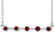 Platinum Round Natural Mozambique Garnet Bezel-Set Bar Necklace II