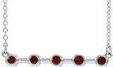 14K Gold Round Natural Mozambique Garnet Bezel-Set Bar Necklace II - White Gold