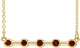 14K Gold Round Natural Mozambique Garnet Bezel-Set Bar Necklace II - Yellow Gold