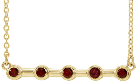 14K Gold Round Natural Mozambique Garnet Bezel-Set Bar Necklace II - Yellow Gold