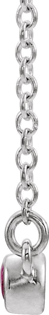 14K Gold Round Natural Mozambique Garnet Bezel-Set Bar Necklace II - White Gold - view 2