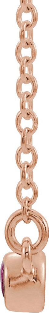 14K Gold Round Natural Mozambique Garnet Bezel-Set Bar Necklace II - Rose Gold - view 2