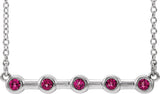 Platinum Round Natural Pink Tourmaline Bezel-Set Bar Necklace II