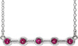 14K Gold Round Natural Pink Tourmaline Bezel-Set Bar Necklace II - White Gold