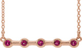 14K Gold Round Natural Pink Tourmaline Bezel-Set Bar Necklace II - Rose Gold