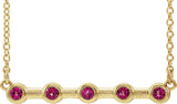 14K Gold Round Natural Pink Tourmaline Bezel-Set Bar Necklace II - Yellow Gold