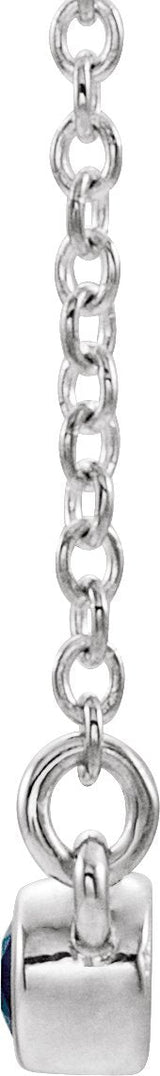 Platinum Round Natural Pink Tourmaline Bezel-Set Bar Necklace II - view 2