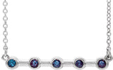 14K Gold Round Natural Alexandrite Bezel-Set Bar Necklace II - White Gold