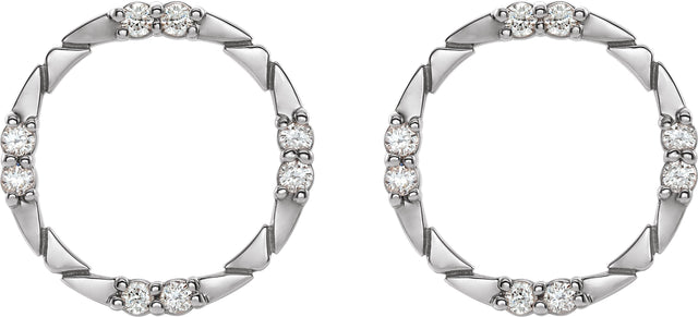 14K Gold Round Natural Diamond Geometric Earring - White Gold - view 2
