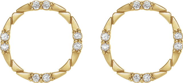 14K Gold Round Natural Diamond Geometric Earring - Yellow Gold - view 2