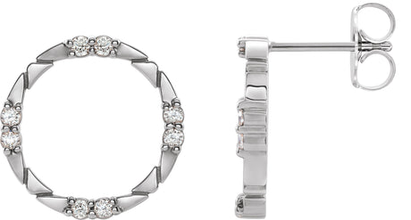 Platinum Round Natural Diamond Geometric Earring