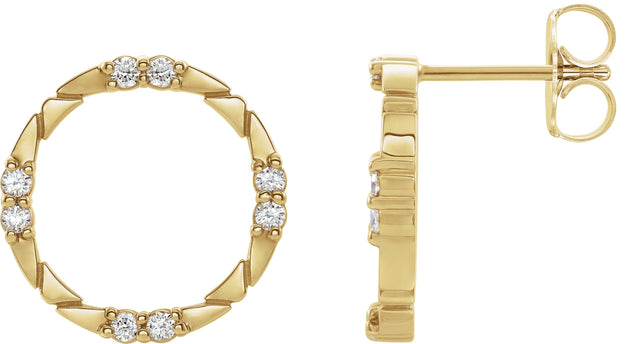14K Gold Round Natural Diamond Geometric Earring - Yellow Gold
