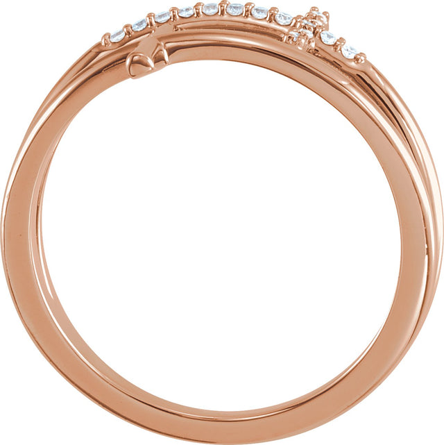 14K Gold Round Natural Diamond Sideways Cross Ring – 1mm Stones - Rose Gold - view 2