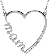 14K Gold "Mom" Heart Necklace - White Gold