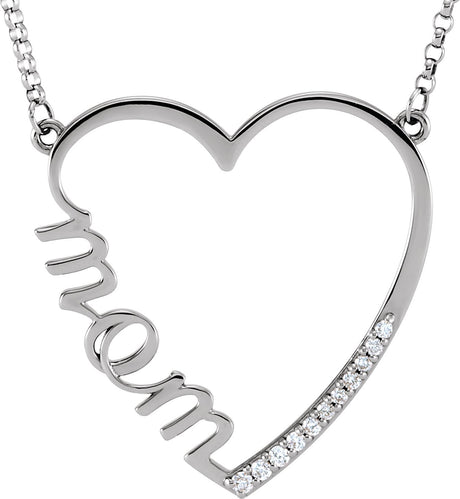 14K Gold "Mom" Heart Necklace - White Gold