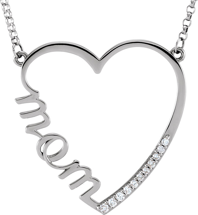 14K Gold "Mom" Heart Necklace - White Gold