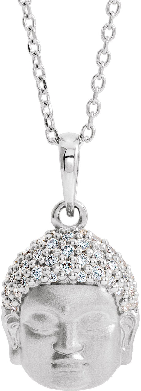 14K Gold Round Natural Diamond Buddha Necklace or Pendant - White Gold