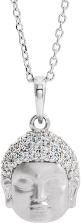 Platinum Round Natural Diamond Buddha Necklace or Pendant