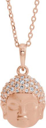 14K Gold Round Natural Diamond Buddha Necklace or Pendant - Rose Gold