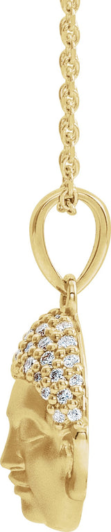 14K Gold Round Natural Diamond Buddha Necklace or Pendant - Yellow Gold - view 2