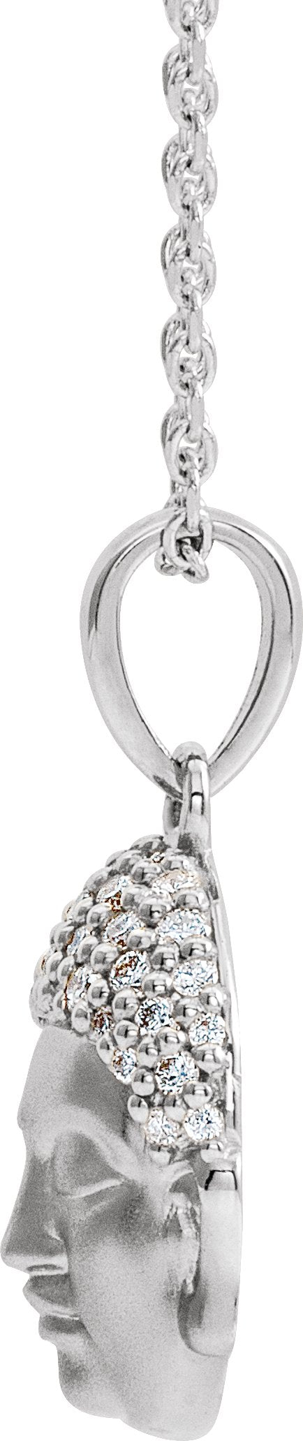 14K Gold Round Natural Diamond Buddha Necklace or Pendant - White Gold - view 2