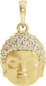 14K Gold Round Natural Diamond Buddha Necklace or Pendant - Yellow Gold