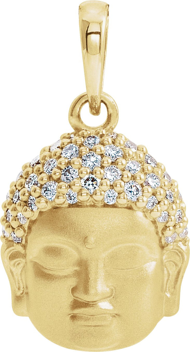 14K Gold Round Natural Diamond Buddha Necklace or Pendant - Yellow Gold