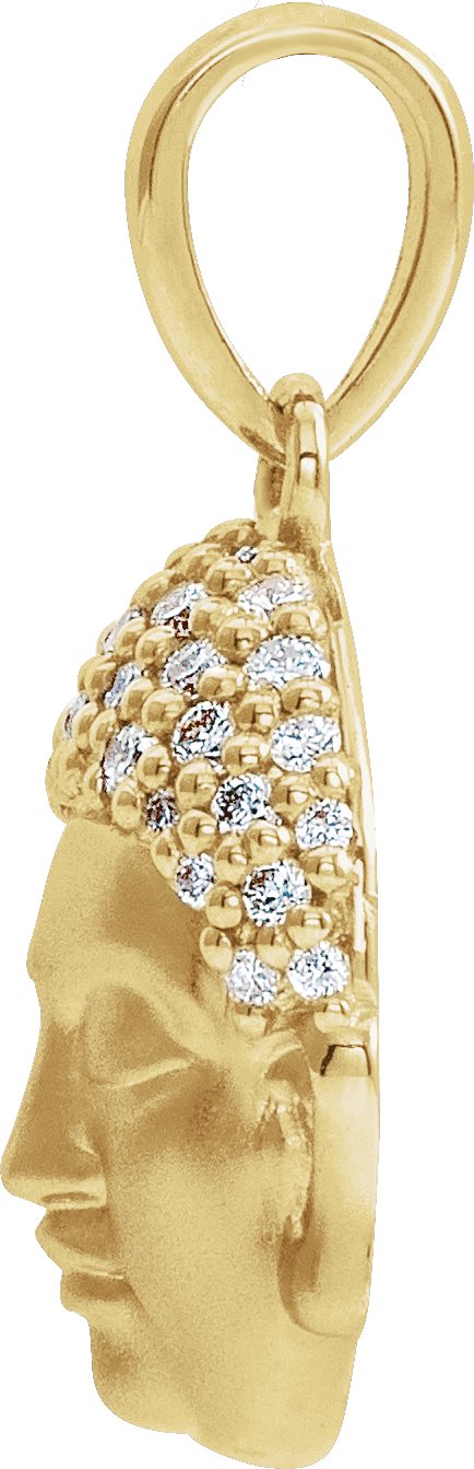 14K Gold Round Natural Diamond Buddha Necklace or Pendant - Yellow Gold - view 2