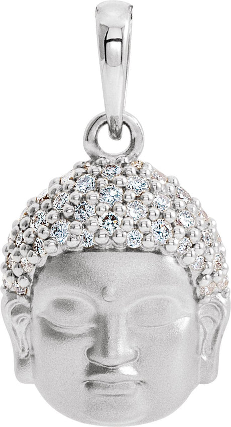 14K Gold Round Natural Diamond Buddha Necklace or Pendant - White Gold