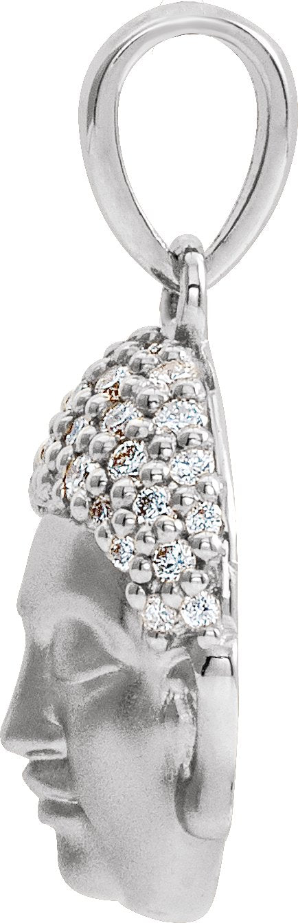 14K Gold Round Natural Diamond Buddha Necklace or Pendant - White Gold - view 2