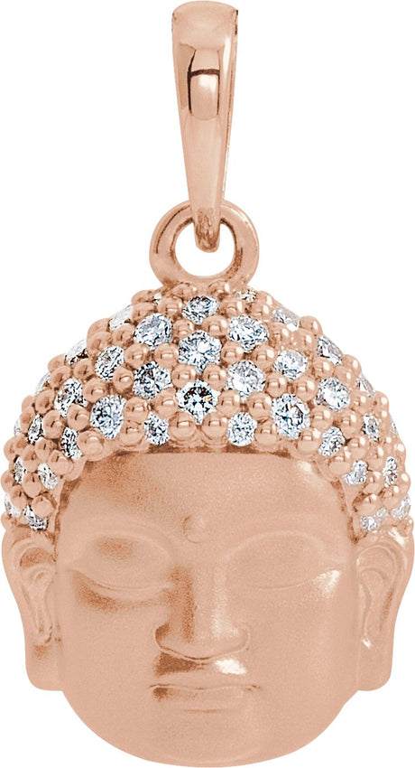 14K Gold Round Natural Diamond Buddha Necklace or Pendant - Rose Gold