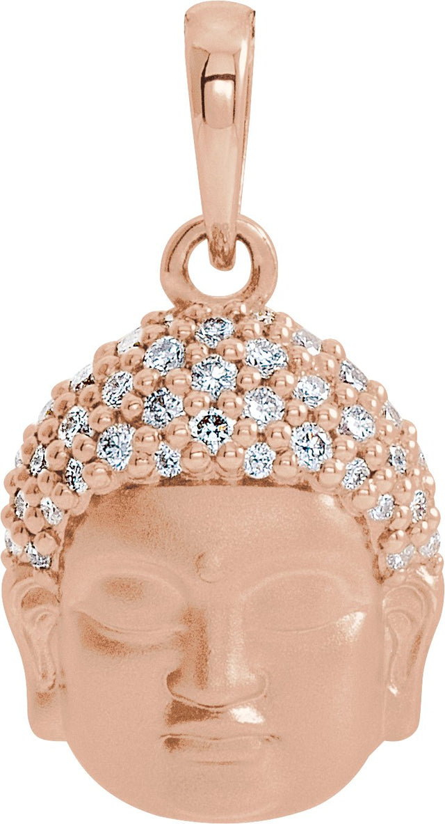 14K Gold Round Natural Diamond Buddha Necklace or Pendant - Rose Gold