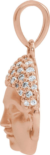 14K Gold Round Natural Diamond Buddha Necklace or Pendant - Rose Gold - view 2