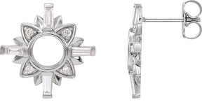 14K Gold Tapered Baguette Natural Diamond Accented Earrings - White Gold