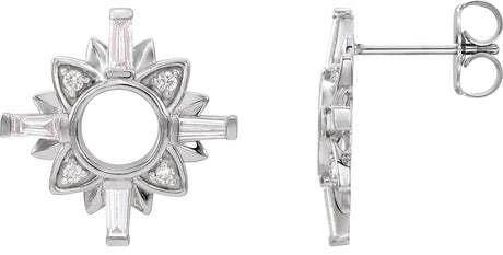 14K Gold Tapered Baguette Natural Diamond Accented Earrings - White Gold