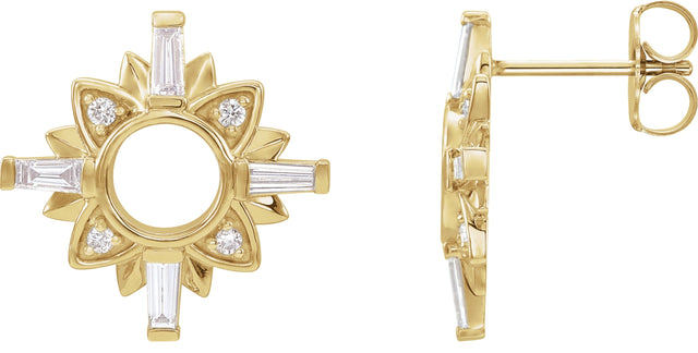 14K Gold Tapered Baguette Natural Diamond Accented Earrings - Yellow Gold