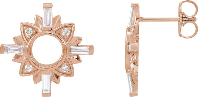 14K Gold Tapered Baguette Natural Diamond Accented Earrings - Rose Gold