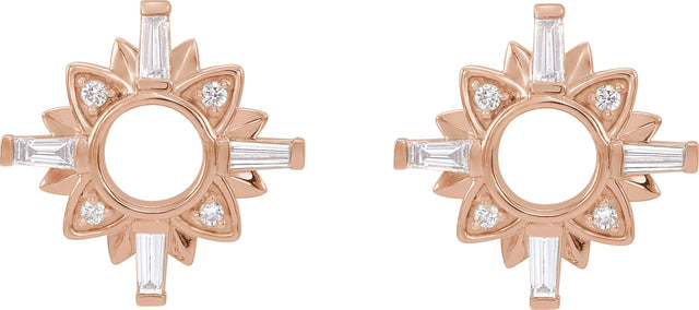14K Gold Tapered Baguette Natural Diamond Accented Earrings - Rose Gold - view 2