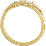 14K Gold Round Natural Diamond Sideways Cross Ring – 1mm Stones - Yellow Gold - view 2