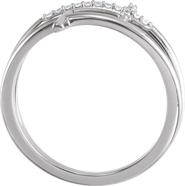 14K Gold Round Natural Diamond Sideways Cross Ring – 1mm Stones - White Gold - view 2