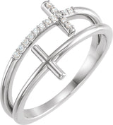 Platinum Round Natural Diamond Sideways Cross Ring – 1mm Stones