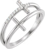 14K Gold Round Natural Diamond Sideways Cross Ring – 1mm Stones - White Gold