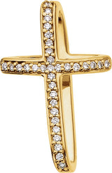 14K Gold Round Natural Diamond Cross Pendant – 1.2mm Stones